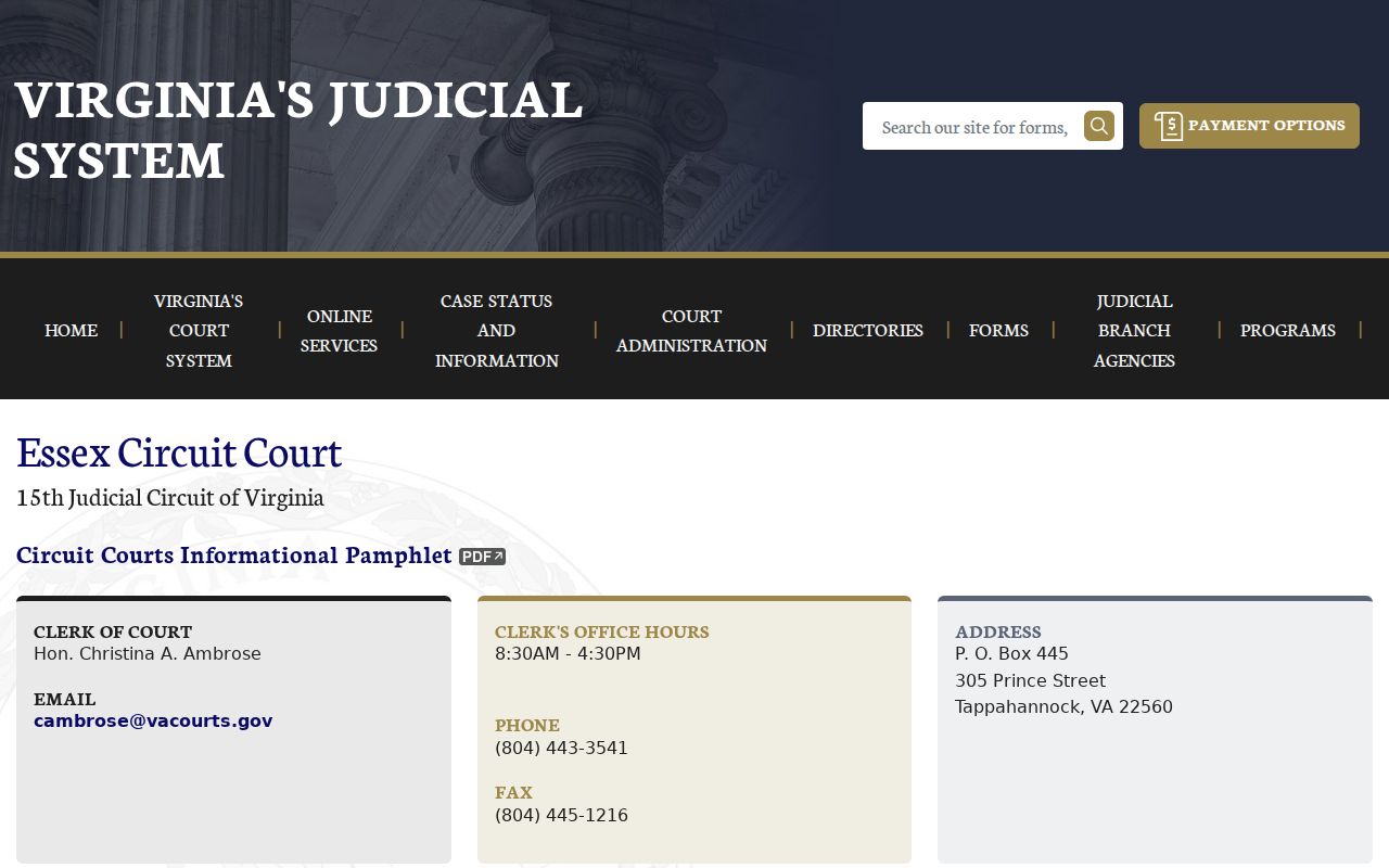 Essex County criminal court case Circuit Court contact page