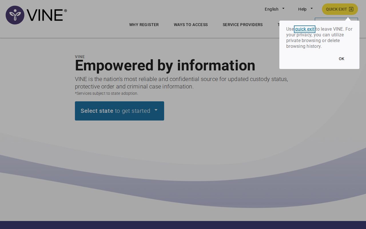 VINELink custody status resource for Essex County arrest and booking records