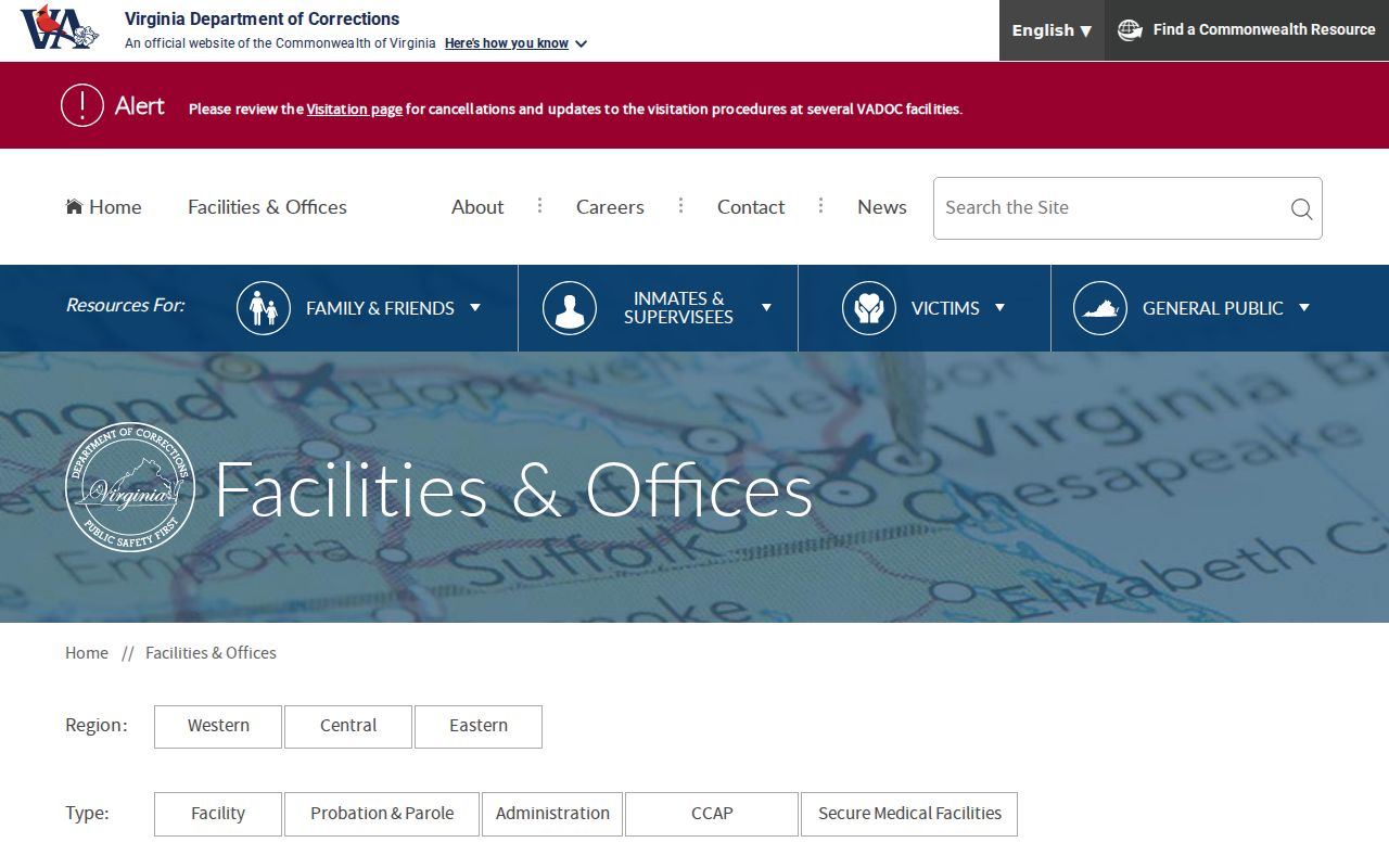 Virginia corrections facility finder for Essex County criminal supervision records