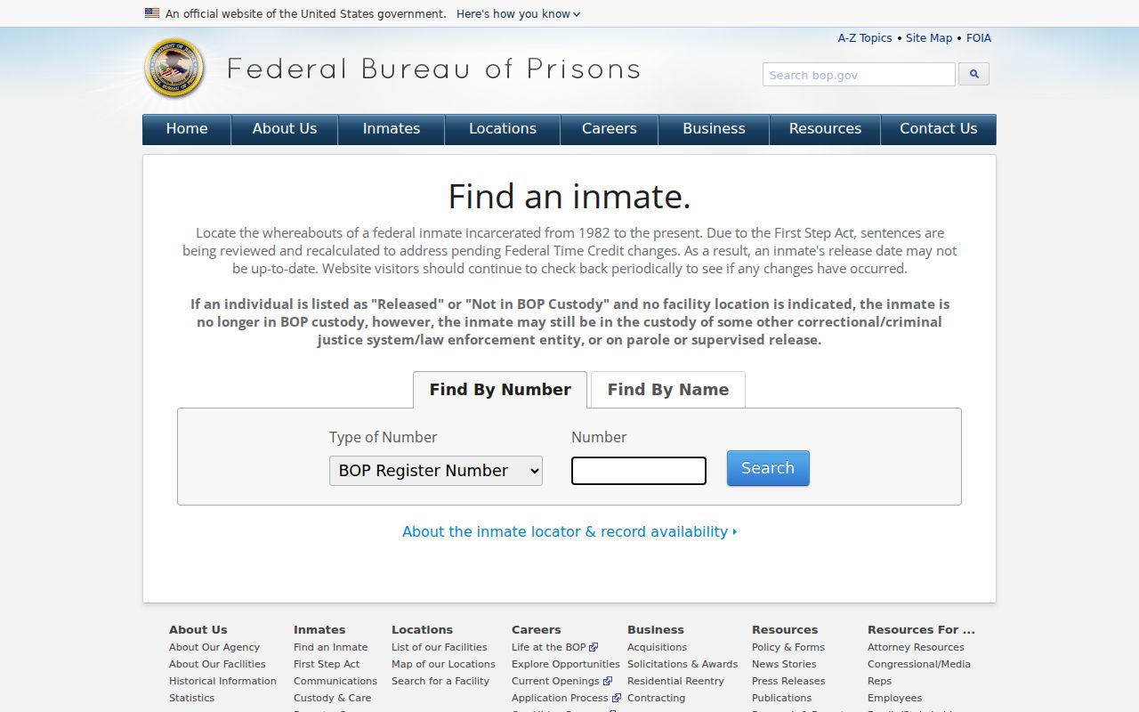 Federal Bureau of Prisons locator for Essex County custody research