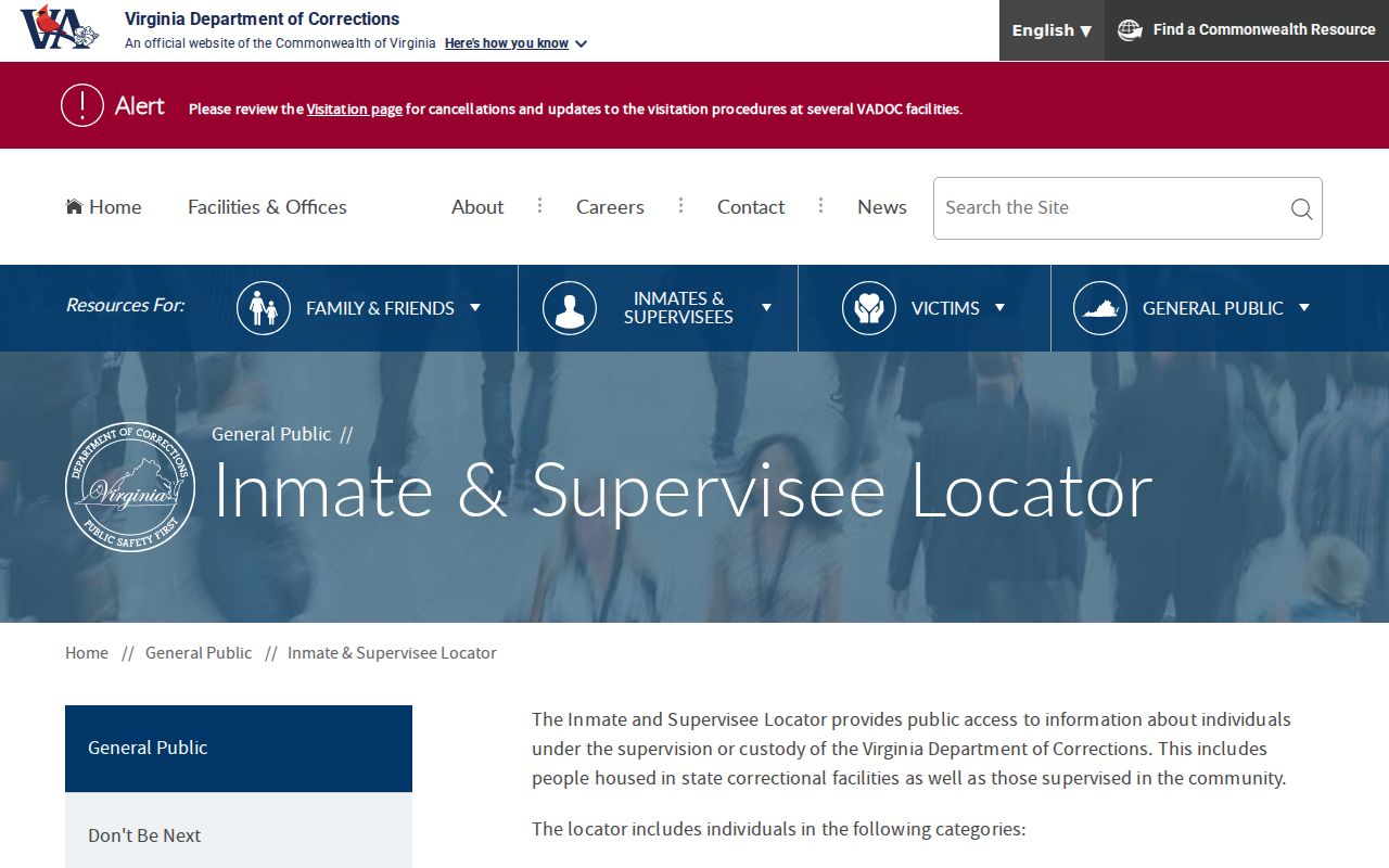 VADOC name and DOC number search for Essex County custody and supervision records