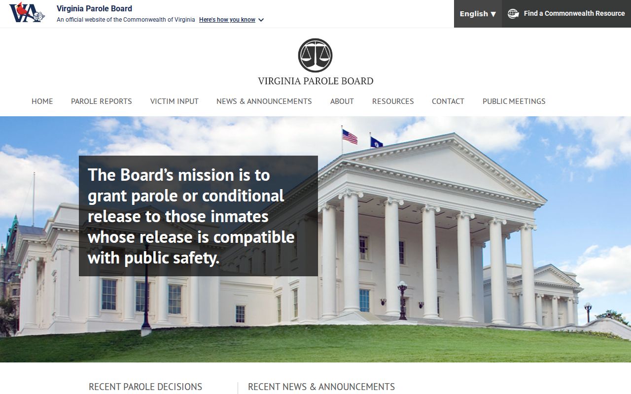 Virginia Parole Board information for Essex County criminal records research